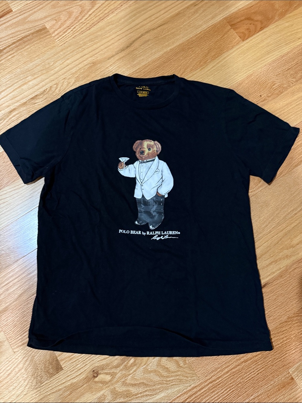 Ralph Lauren Polo Bear Tee in Black with White Blazer Graphic